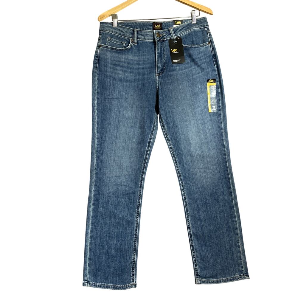 Lee Jeans Women 12 Short Blue Straight Leg Mid Rise Stretch Denim 28" Inseam NEW